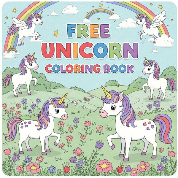 Free coloring book with the images of unicorns in pdf format with 10 pages.